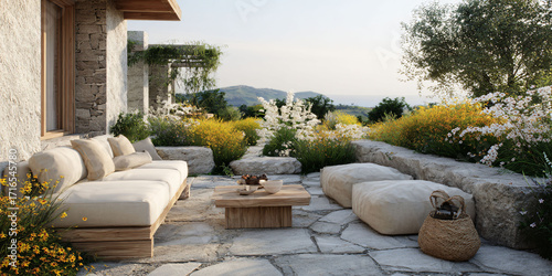 Outdoor Relaxation Area with Stone and Flora