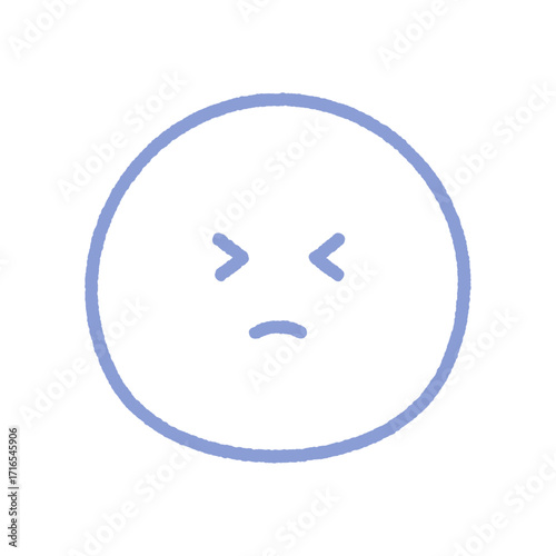 顔をしかめている青い線画の絵文字 - ぎゅっと目をつぶっている我慢やツラい表情のイメージアイコン素材