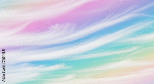 Pastel sky with wispy clouds in rainbow colors.