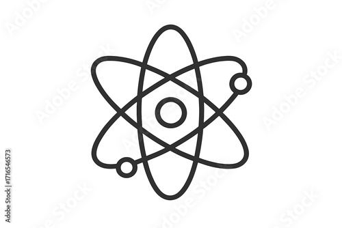 Atom symbol vector line icon. Science, physics, and chemistry concept. Nuclear energy, quantum mechanics, and molecule structure. Scientific research and education pictogram.
