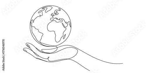 Hand holding the earth globe sketch symbol of global responsibility and environmental protection