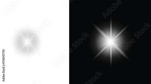 Two bright starburst light effects isolated with subtle glow and rays on a dark canvas