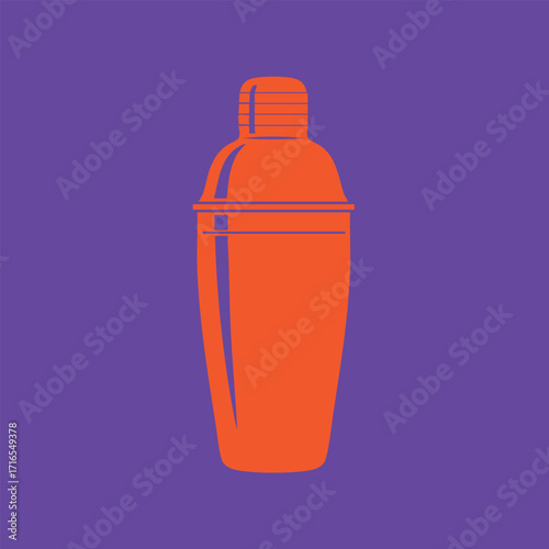 Minimalistic orange cocktail shaker icon on a solid purple background for beverage and bar concepts