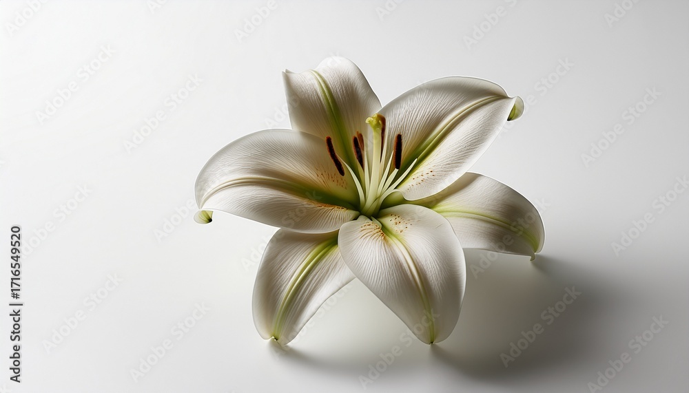 Naklejka premium Solitary Lily Against A Plain White Background