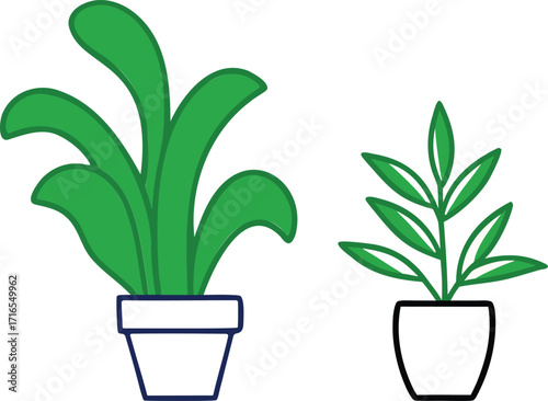 Two Potted Houseplants With Lush Green Leaves Growing Indoors