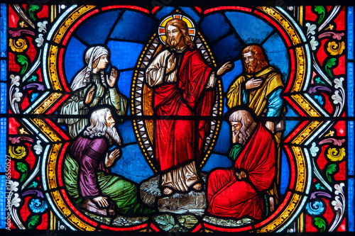 Fotografie Stained glass (19th century) of apparition of Christ to the disciples after the Resurrection