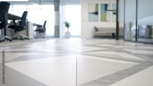 Bright Modern Office Interior with Stylish Geometric Floor Empty Corporate Workspace Contemporary Design and Abundant Natural Light for Business Environments