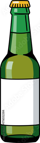 Vector illustration of a Green glass bottle sits ready for use in a vibrant illustration of refreshing beverages and casual gatherings