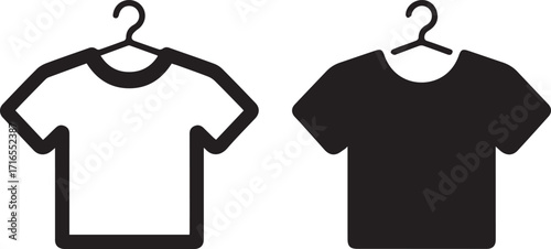 Vector art of two tshirts on hangers, one black and one white
