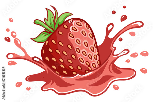 Fresh Strawberry Splash Illustration - Vector Design 