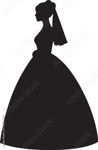 Silhouette classic ball gown wedding dress vector for bridal, fashion, and elegant illustration design