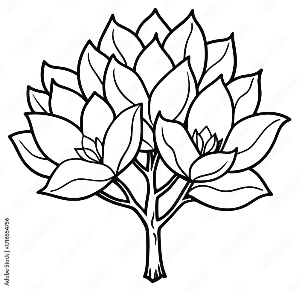 Obraz premium A simple vector silhouette illustration of a leafy tree, perfect for spring or summer nature designs