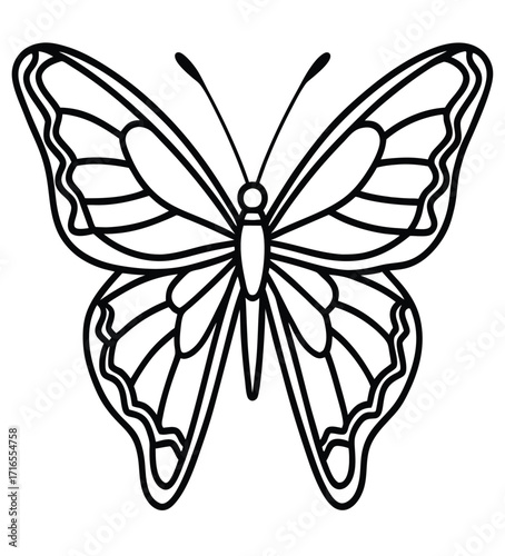 Elegant black butterfly vector illustration with intricate floral patterns, isolated on a white background, symbolizing the beauty of spring and nature's delicate design