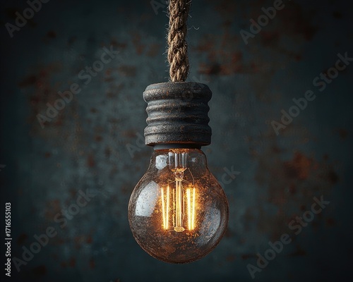 Vintage Edison-style lightbulb hanging from a rope