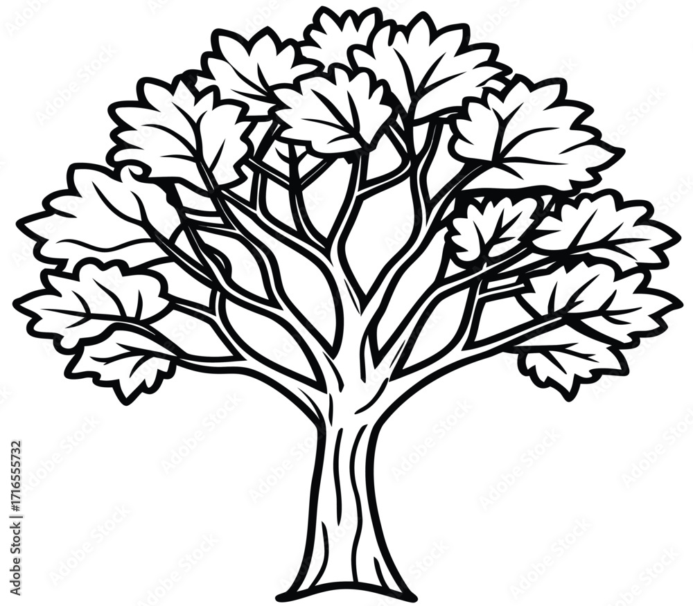 Obraz premium Vector tree illustration with leaves branches and nature elements
