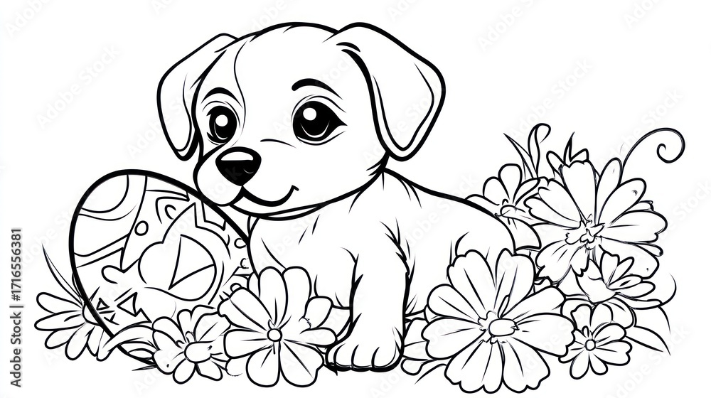 Fototapeta premium Cute dog puppy holding easter egg illustration
