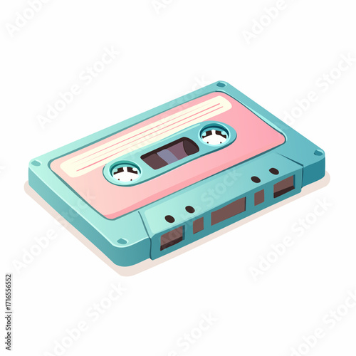 Retro Audio Nostalgic Cassette Tape Illustration in Soft Pastel Colors