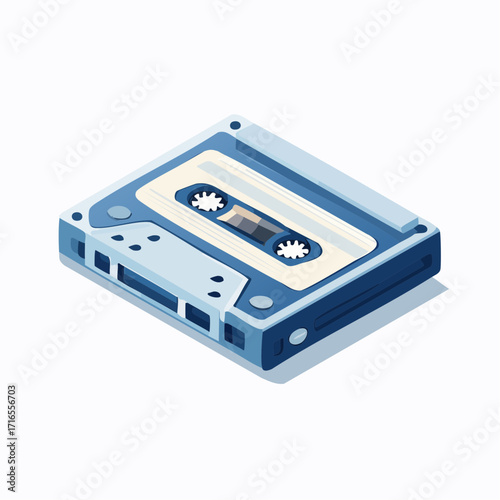 Retro audio cassette tape, vintage music storage medium with magnetic tape for analog sound recording and playback
