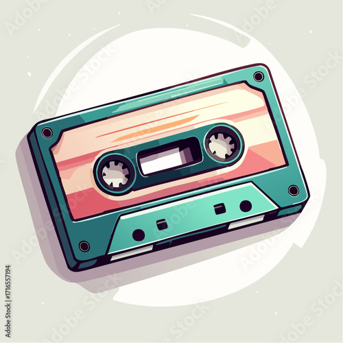 Colorful retro cassette tape illustration capturing the nostalgic concept of old school music and analog audio technology