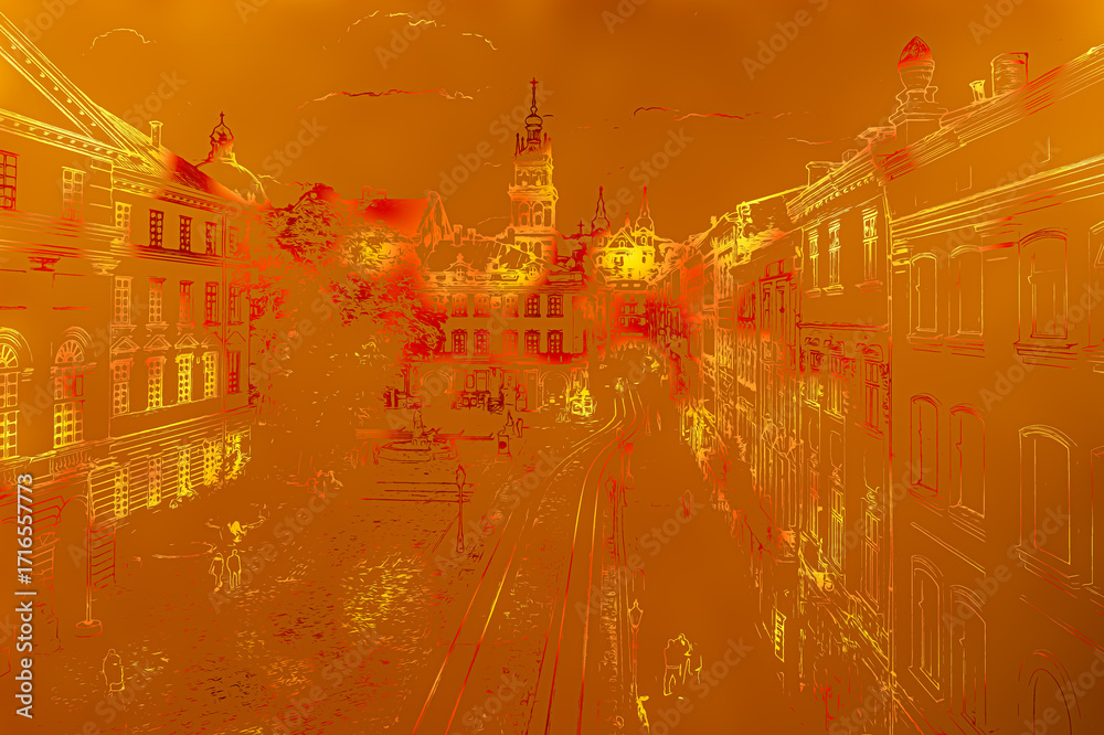 Obraz premium Lviv Rynok Square Autumn Vector Art
