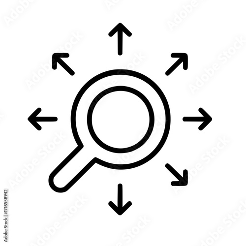 Magnifying glass search with expanding arrows icon

