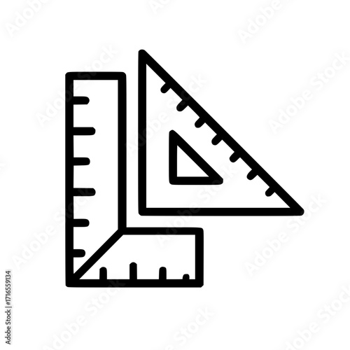 Geometric Ruler and Set Square Measuring Tool Line Icon
