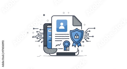 Online privacy policy document with digital security shield illustration