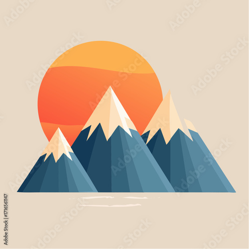 Scenic Mountain Landscape with Sunset Illustration A Tranquil Outdoor Scene