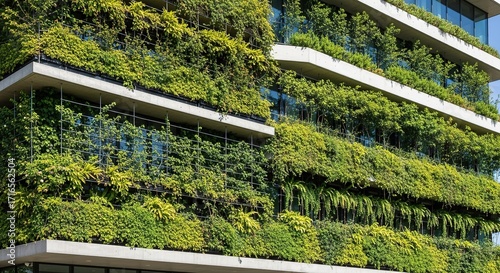 Lush Green Vertical Garden Adorning Modern Concrete Building Fac