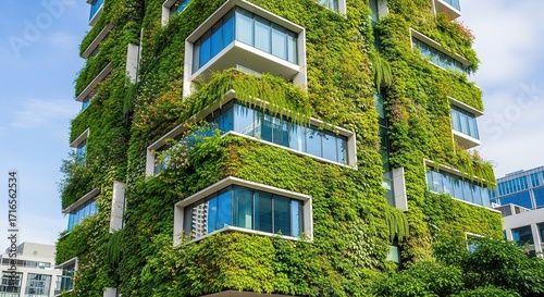 Lush Vertical Garden Adorning Modern Building Facade