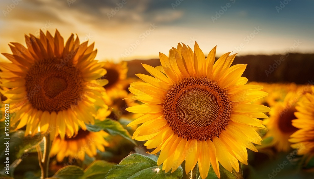 Obraz premium Sunflower Harvest Tall Sunflowers In The Golden Fields Await Harvesting Their Ripe Seeds Promise A Bountiful Autumn Harvest