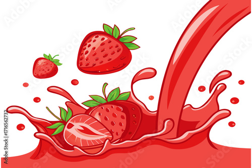 Fresh Strawberries Splashing in Juice Illustration Design