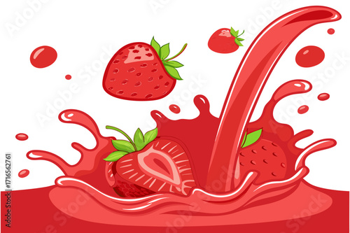 Fresh Strawberries Splashing in Juice Illustration Design