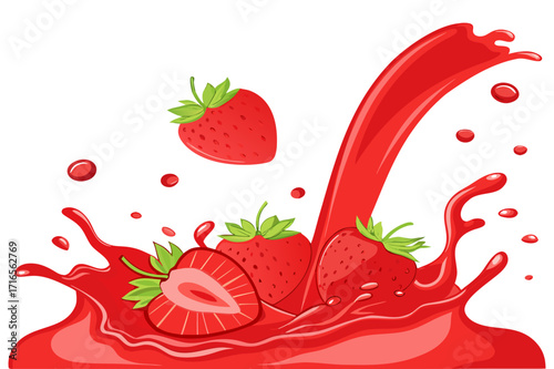 Fresh Strawberries Splashing in Juice Illustration Design