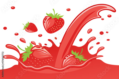 Fresh Strawberries Splashing in Juice Illustration Design