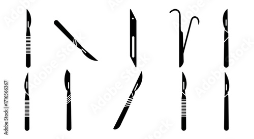 Black Scalpel Set - Surgical Instruments for Medical Procedures.