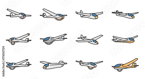 Collection of Cartoon Gliders in Various Poses and Designs, Simple Style.