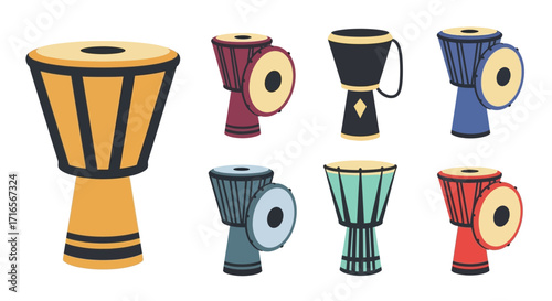 Collection of Colorful Doumbek Drums with Varying Designs and Styles.
