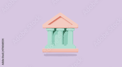 Illustration of a bank building with columns on a purple background.