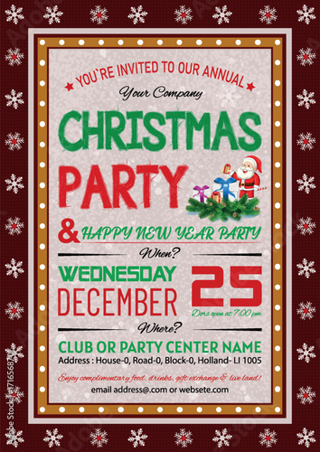 Christmas Party, Use this Vector flyer or invitation for your next holiday party. Resizable Design, change the text, save and you’re done. Then print at home or with the print company of your choice.
