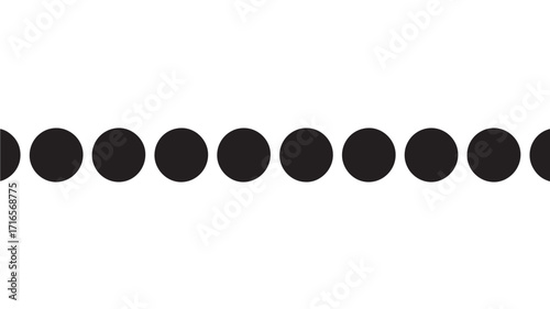 Abstract black circles in a row forming a simple border design perfect for minimalist backgrounds and graphic design projects