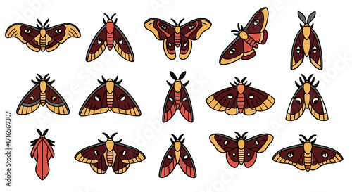 Collection of Tattoo-Style Moths and Butterflies.