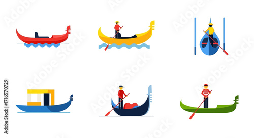 Diverse Gondolas and Watercraft with Figures in Various Poses.