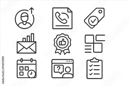 Startup Communication Icons. Line style icons of Communication with Startups: Founder update icon, advisory call file, milestone