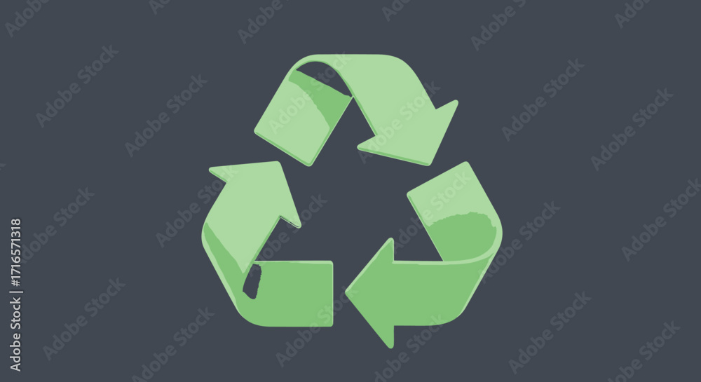 Obraz premium Recycle symbol in green on a dark gray background, arrows forming a triangle.