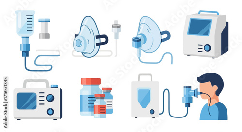Medical Respiratory Equipment Set for Patient Care.