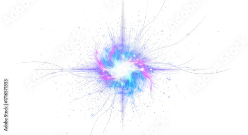 Vibrant electric plasma burst with streaks of light against a dark background