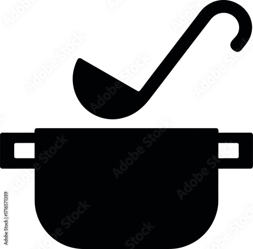 Silhouette of a ladle in a cooking pot