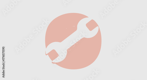 Illustration of a white wrench on a salmon-colored circle against a light gray background.