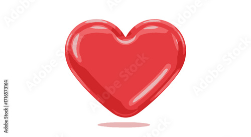 A glossy red heart shape with a small shadow underneath.